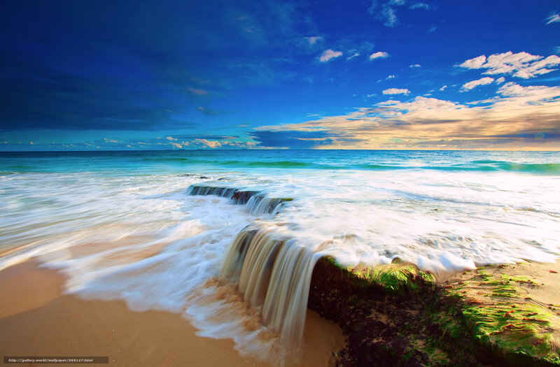Waves Flowing over Rocks — Blue, Dramatic