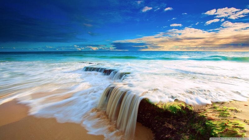 Waves Flowing over Rocks — Blue