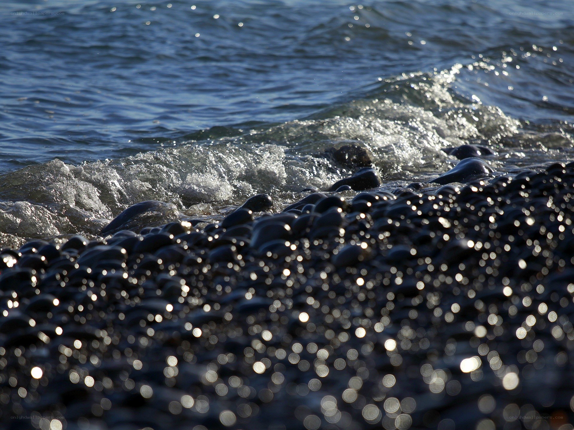 Waves on a pebble beach