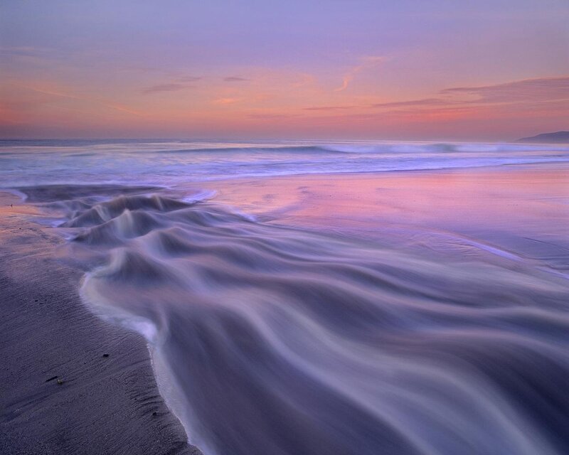 Waves on Beach at Dusk