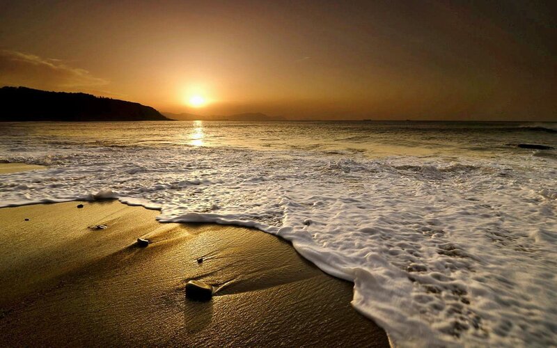 Waves on Beach at Sunset — Gold