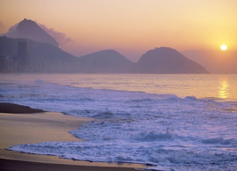 Waves on Beach at Sunset — Orange, Serene