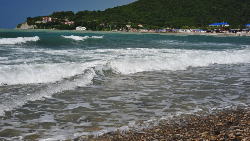 Waves on Pebble Beach — Blue, Calm, Afternoon