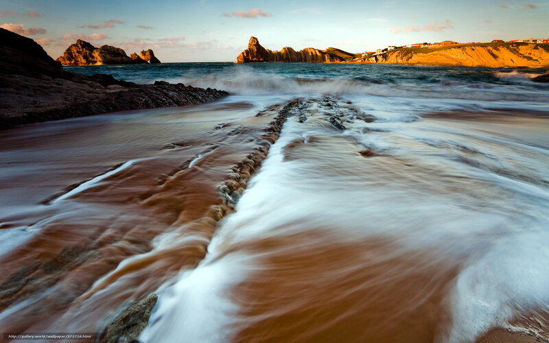 Waves on Rocky Beach — Blue, Serene, Sunset