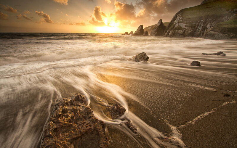 Waves on Rocky Beach — Gold
