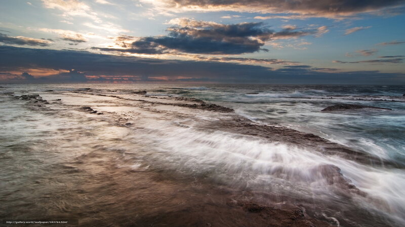 Waves on Rocky Shore — Blue, Dramatic, Sunset, Photograph, Ocean