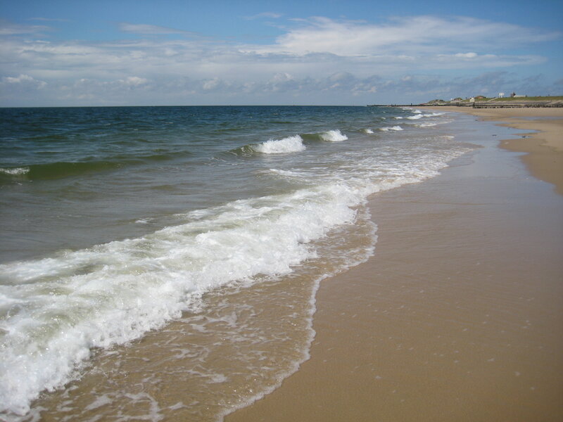 Waves on Sandy Beach — Blue, Calm, Afternoon, Photograph, Ocean