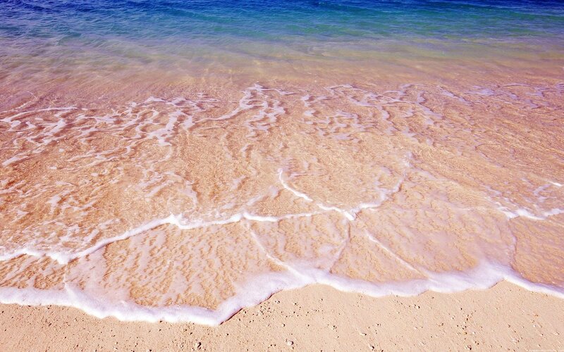 Waves on Sandy Beach — Blue, Calm, Afternoon, Photograph, Sand, Ocean, Foam, Brown