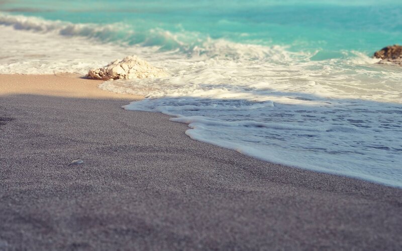 Waves on Sandy Beach — Blue, Calm, Afternoon, Photograph, Sand