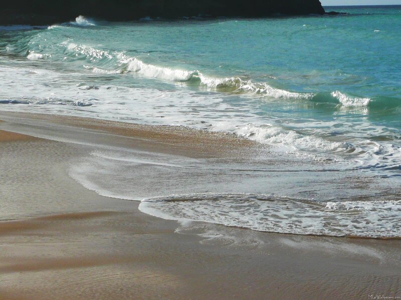 Waves on Sandy Beach — Blue, Calm, Afternoon, Photograph