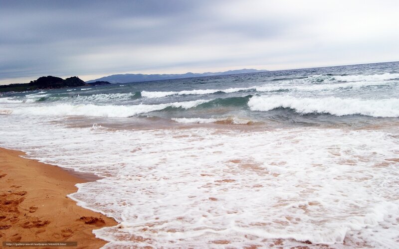 Waves on Sandy Beach — Blue, Calm, Photograph
