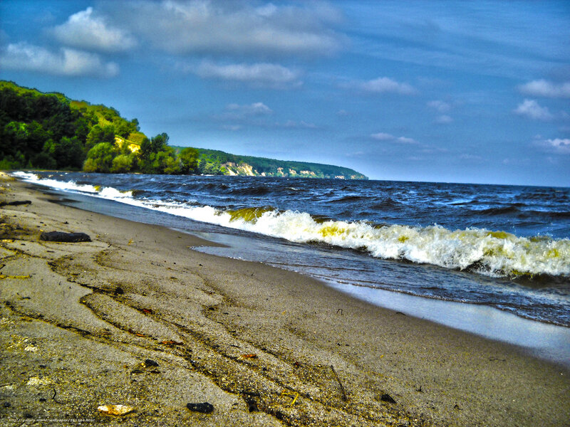 Waves on Sandy Beach — Blue, Dramatic, Afternoon, Photograph, Ocean