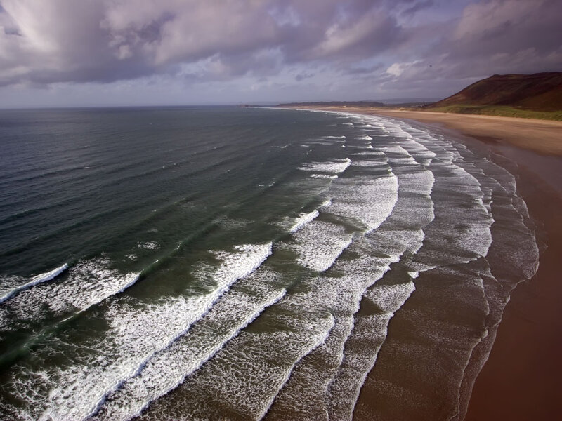 Waves on Sandy Beach — Blue, Dramatic, Afternoon, Photograph