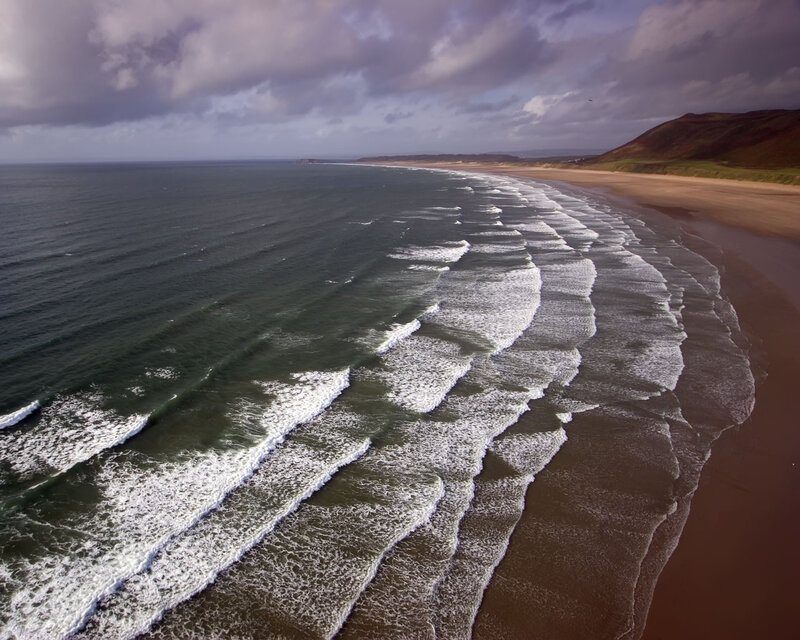 Waves on Sandy Beach — Blue, Dramatic