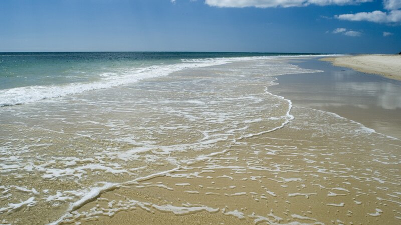 Waves on Sandy Beach — Blue, Serene, Afternoon, Photograph