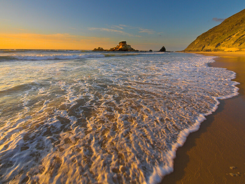 Waves on Sandy Beach — Blue, Serene, Sunset