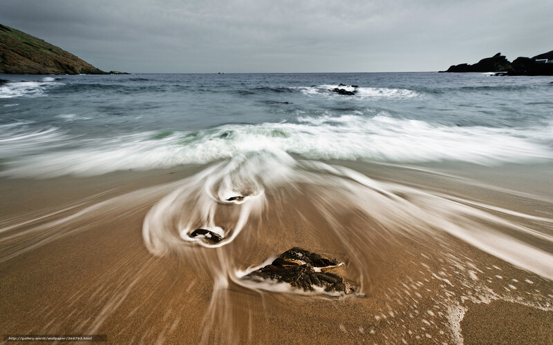 Waves on Sandy Beach — Brown, Dramatic, Photograph