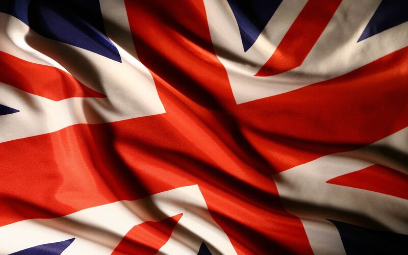 Waving Union Jack Flag — Red, Dramatic, Photograph, Fabric, Lighting