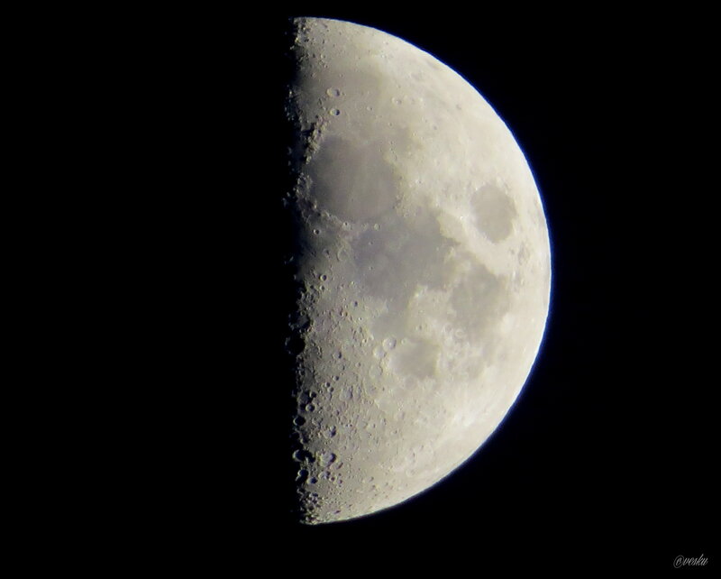 Waxing Crescent Moon — Gray, Dramatic, Night, Photograph, Craters, Dark Side
