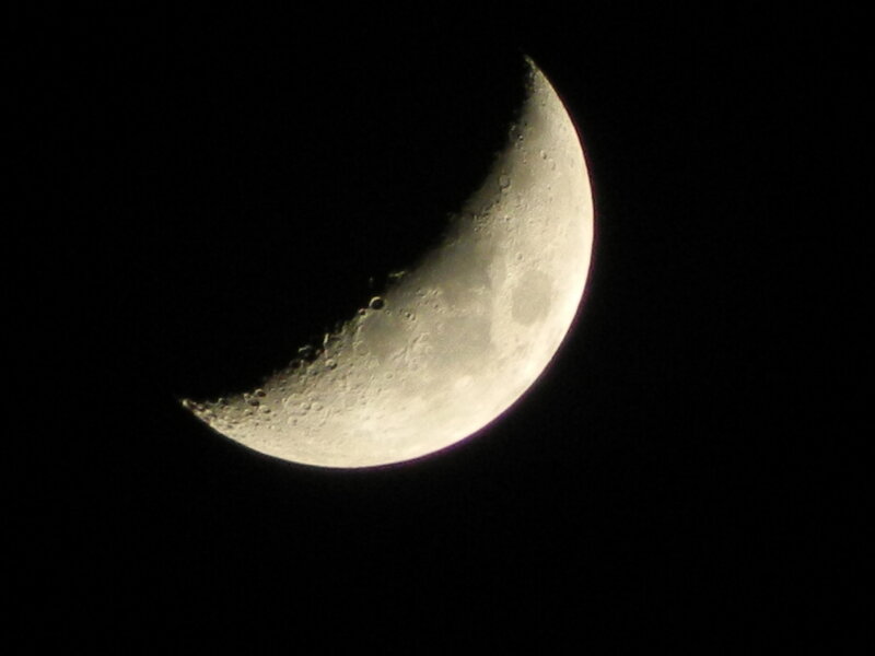 Waxing Crescent Moon — Gray, Serene, Night, Photograph, Craters