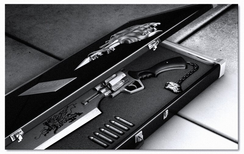 Weapon set in a display case