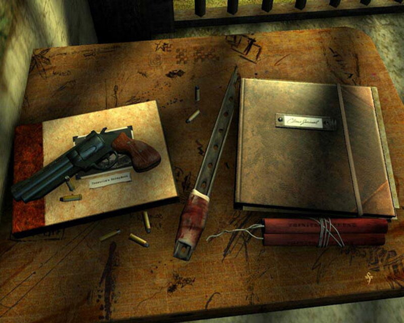 weapons and journal on table