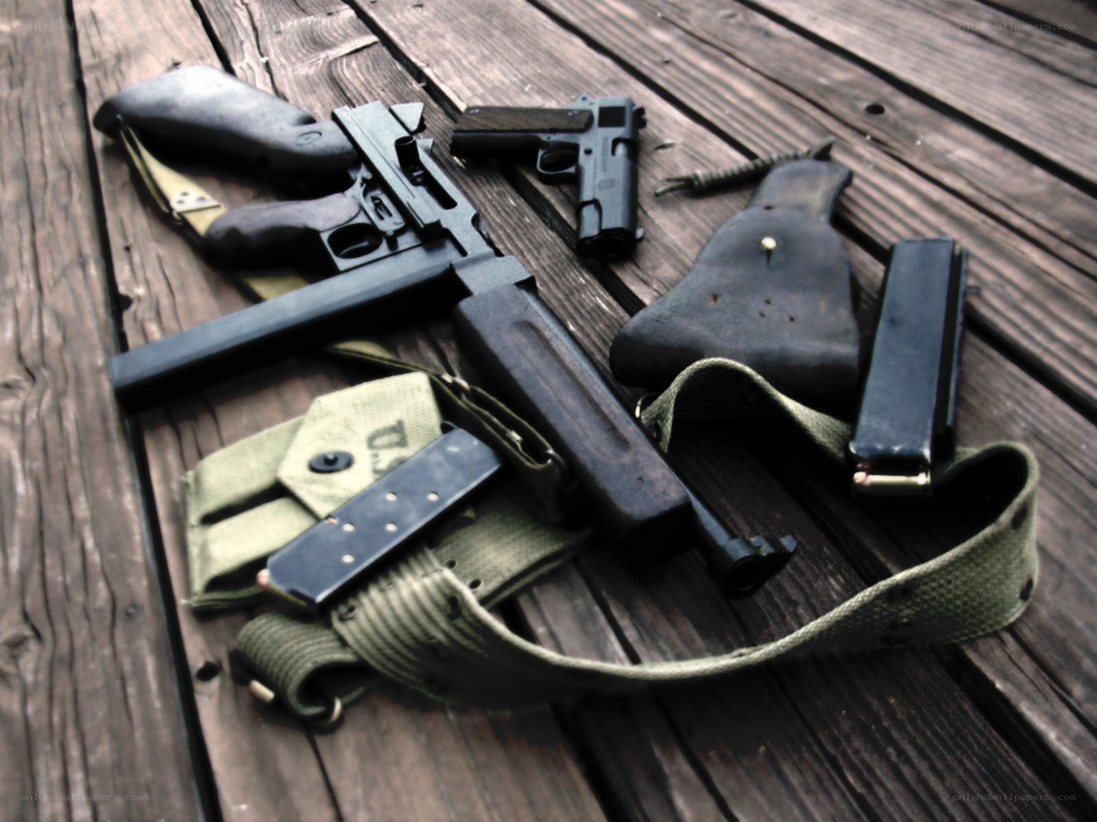 Weapons on wooden deck