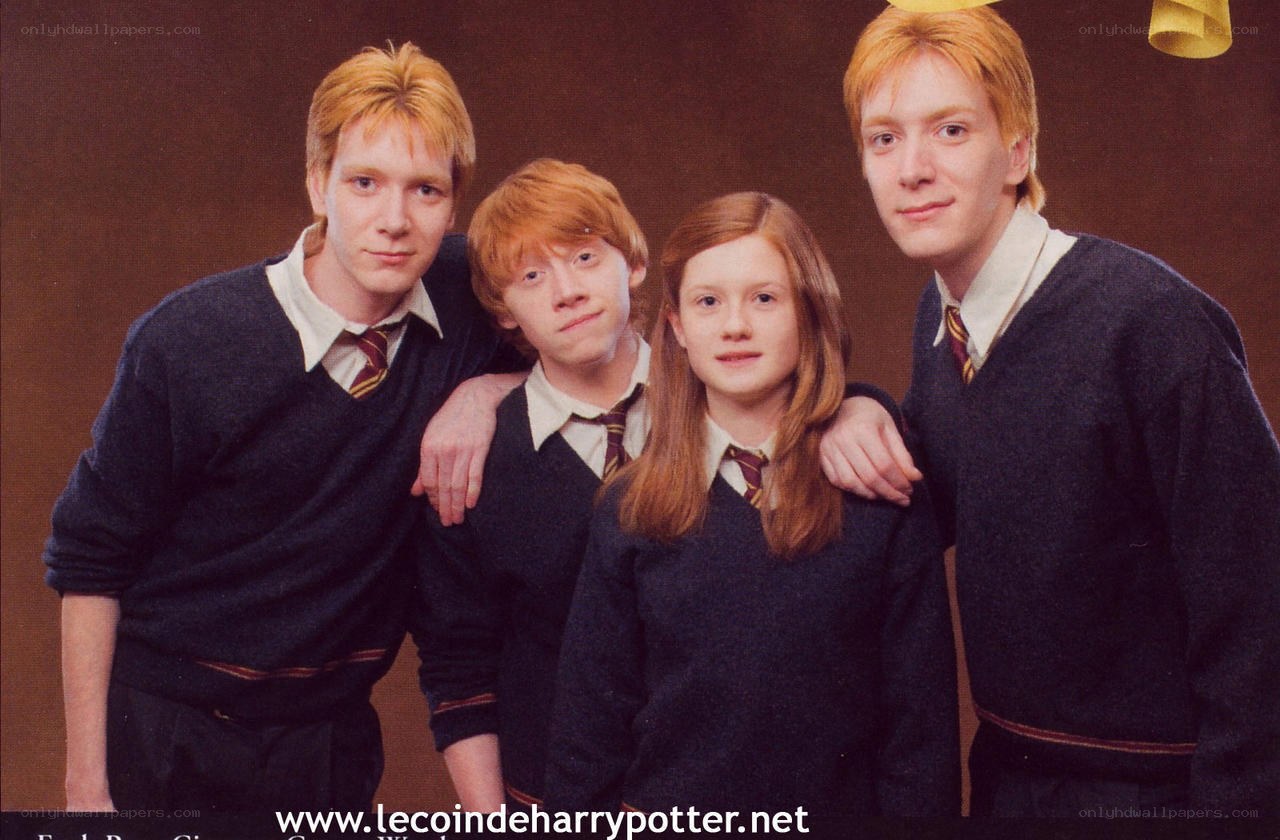 Weasley siblings in school uniforms