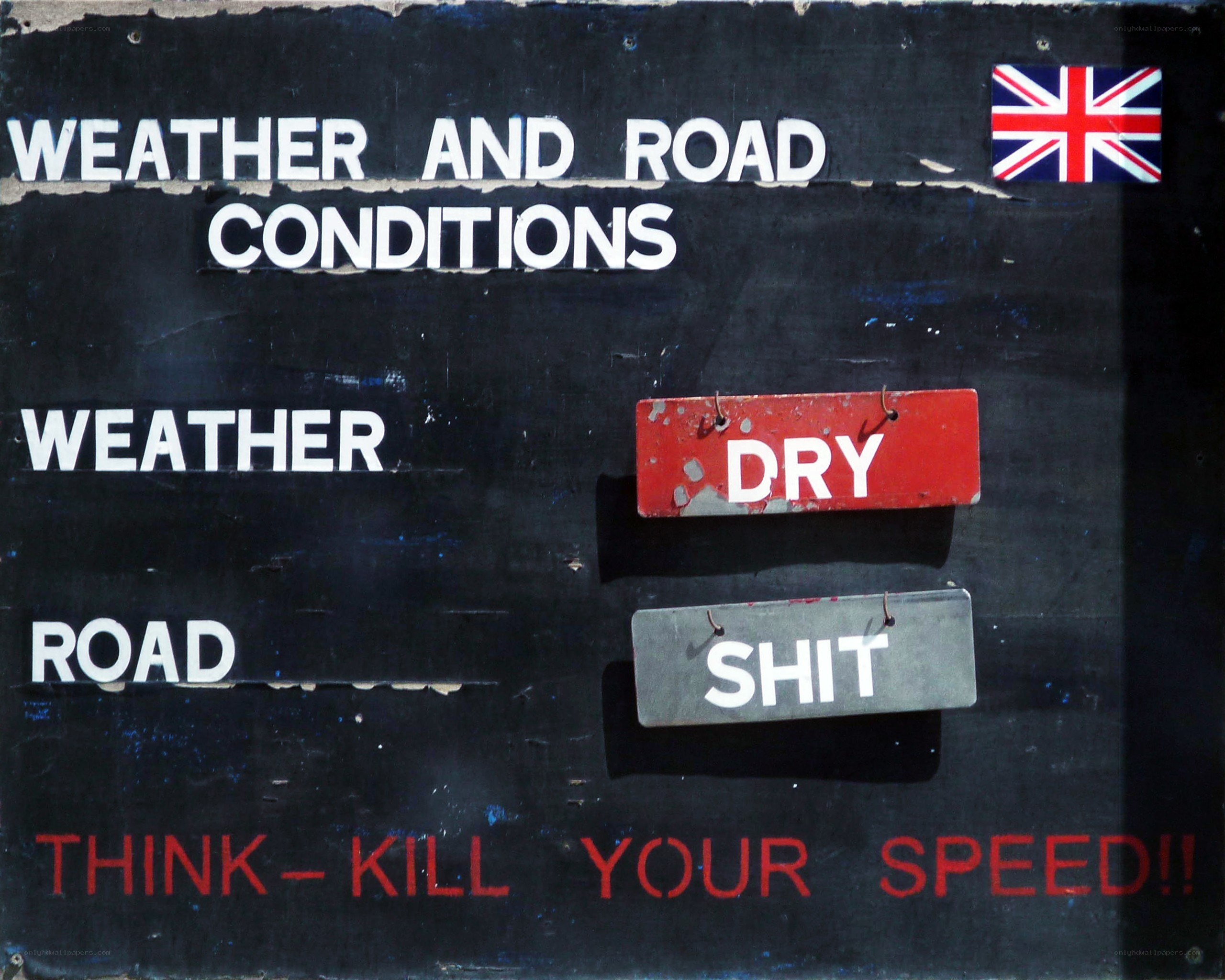 Weather and road conditions sign