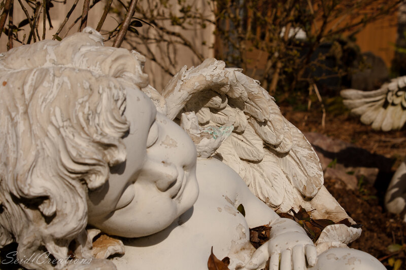 Weathered Angel Statue — White