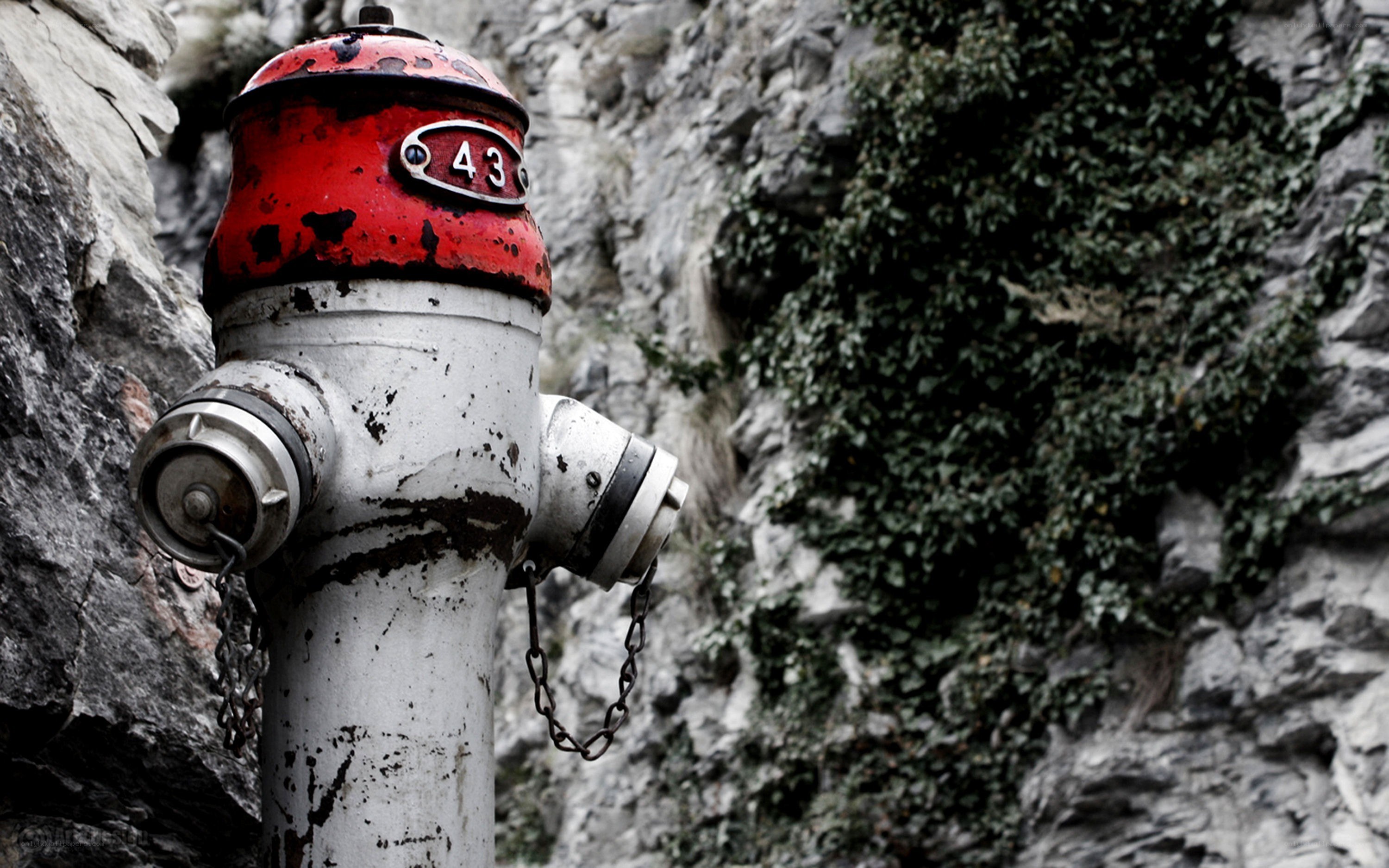 weathered fire hydrant in rocky area