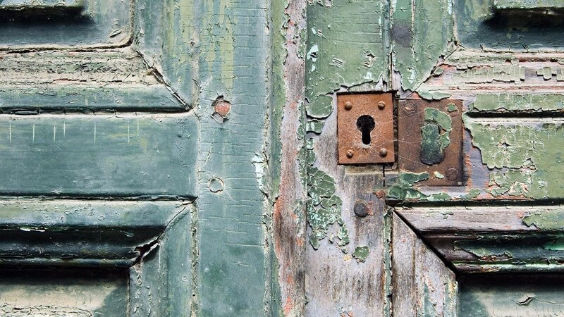 Weathered Green Door — Decayed, Photograph