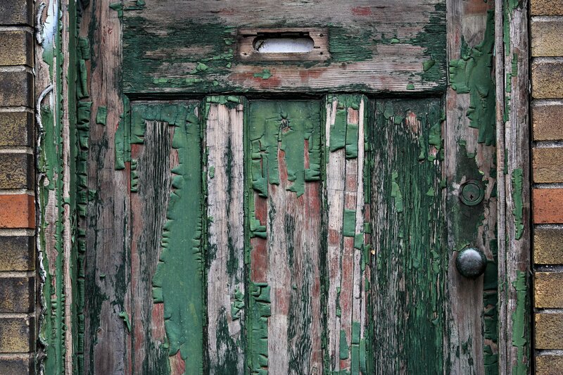 Weathered Green Wooden Door