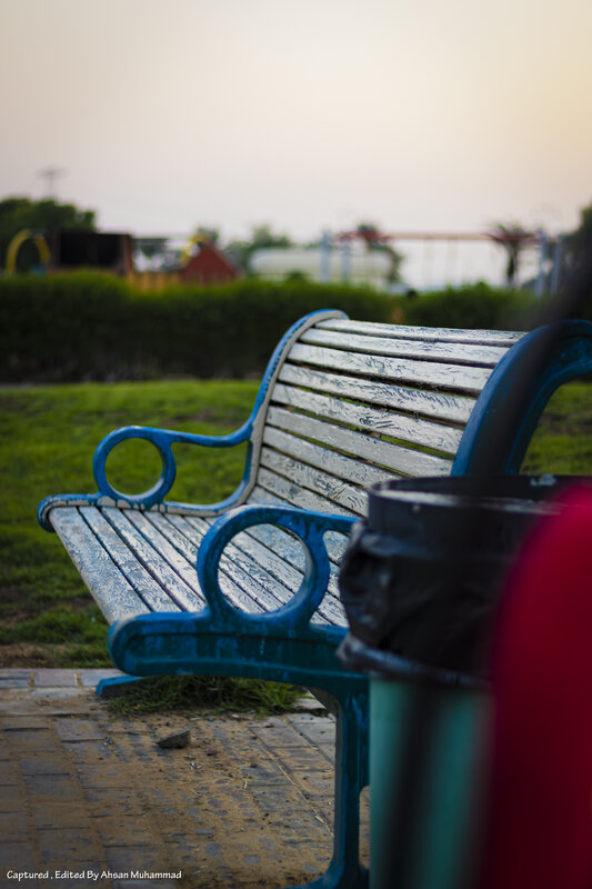 Weathered Park Bench — Blue