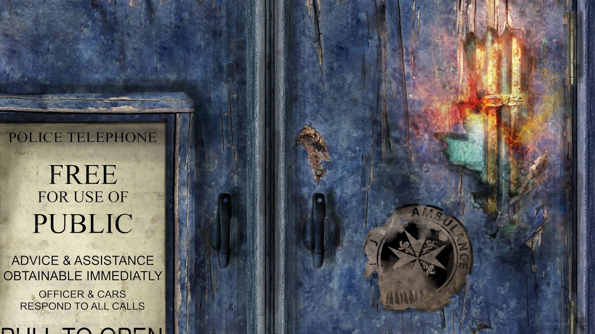 Weathered police box door