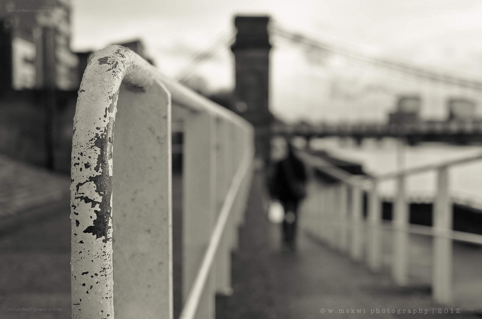 Weathered railing on a bridge