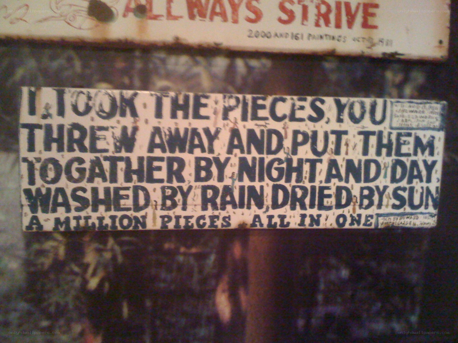 weathered sign with poem