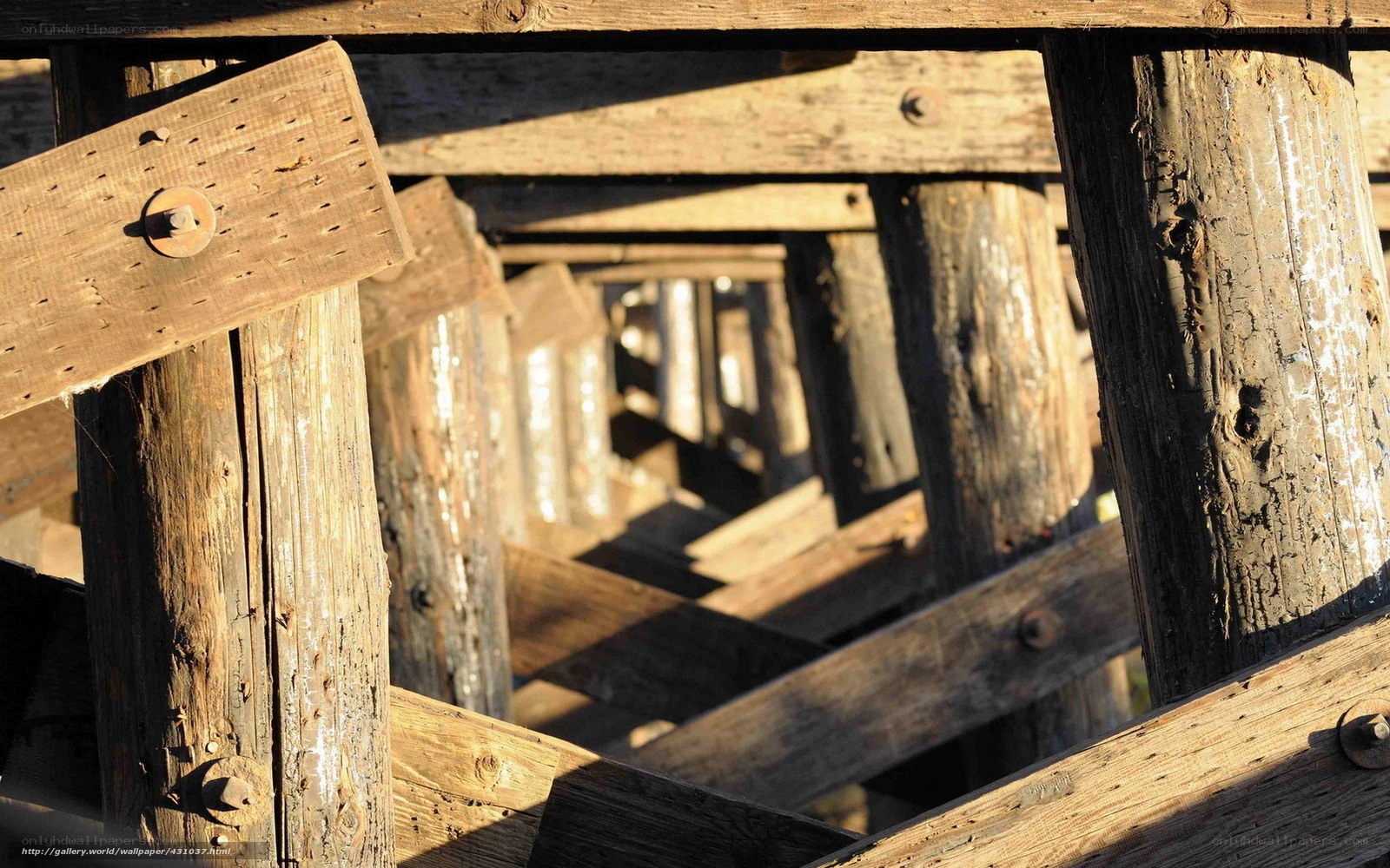 Weathered wooden bridge structure