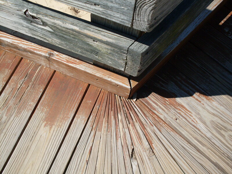 weathered wooden deck corner