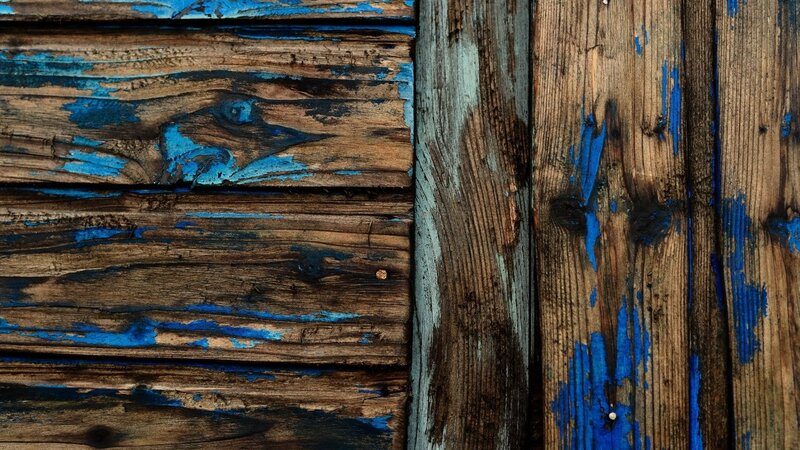 Weathered Wooden Planks — Brown, Textured, Photograph, Blue Paint