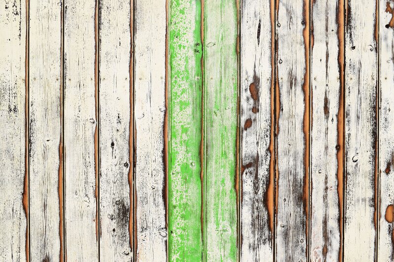 weathered wooden planks with green stripe