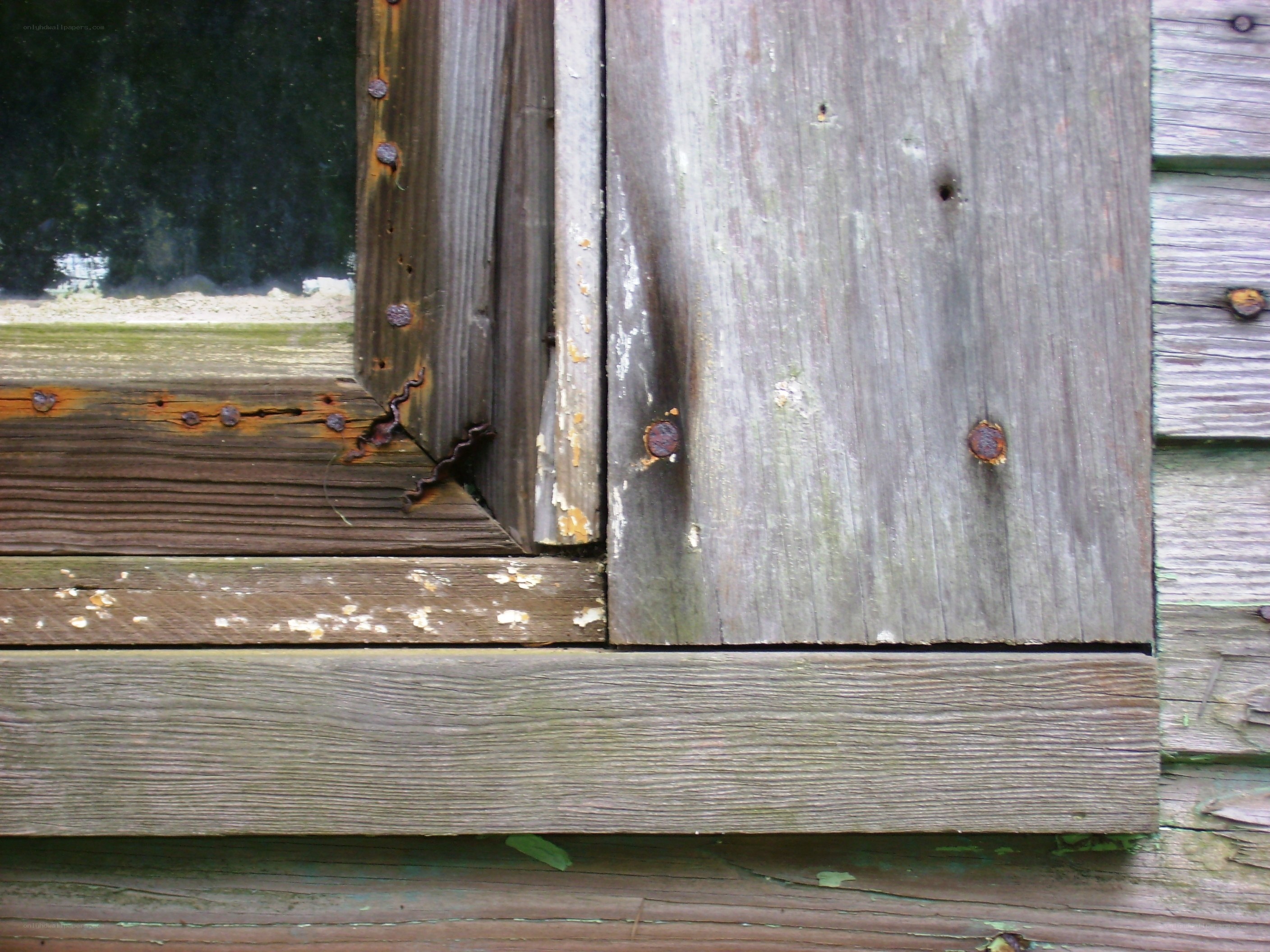 weathered wooden window frame