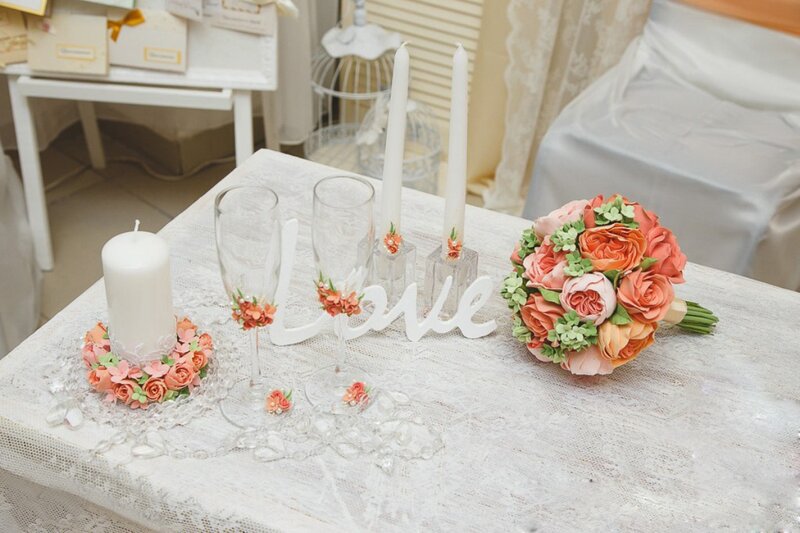 Wedding Bouquet and Candles — White