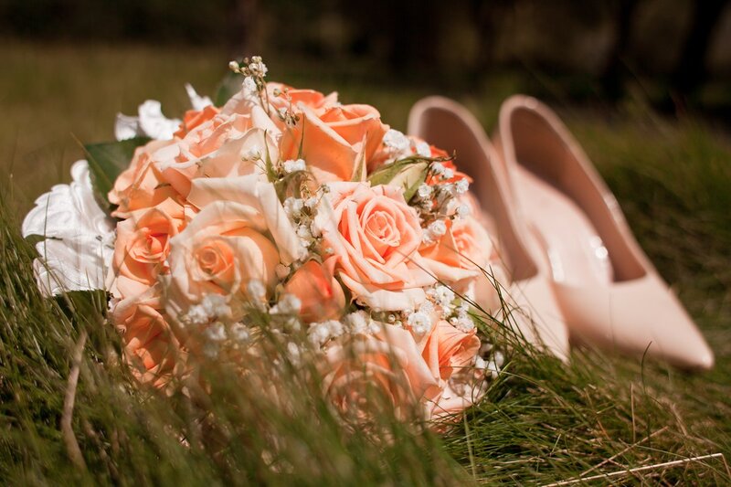 Wedding Bouquet and Shoes — Peach