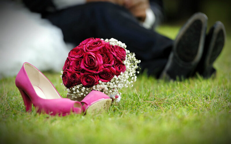 Wedding Bouquet and Shoes — Pink, Romantic