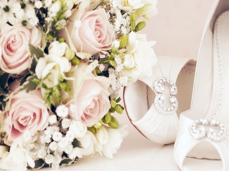 Wedding Bouquet and Shoes — White, Elegant