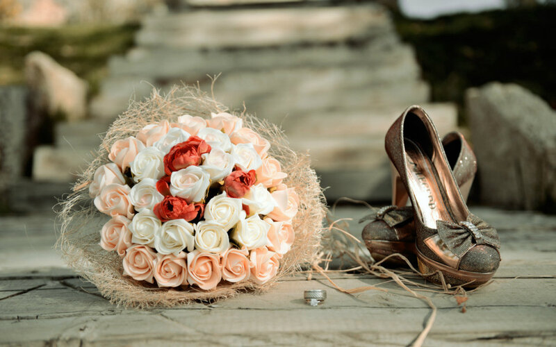Wedding Bouquet and Shoes — White, Romantic