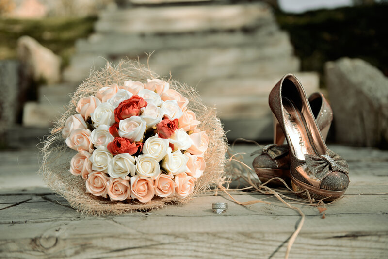 Wedding Bouquet and Shoes — White, Serene