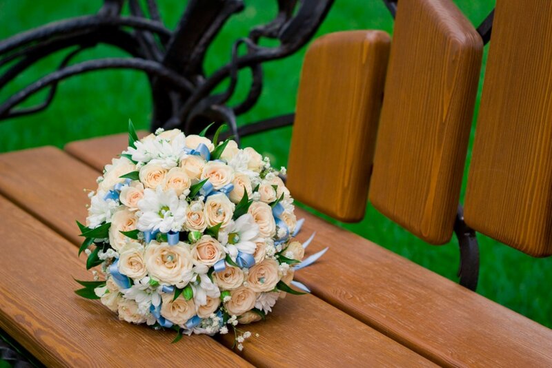 Wedding Bouquet on Bench — Brown