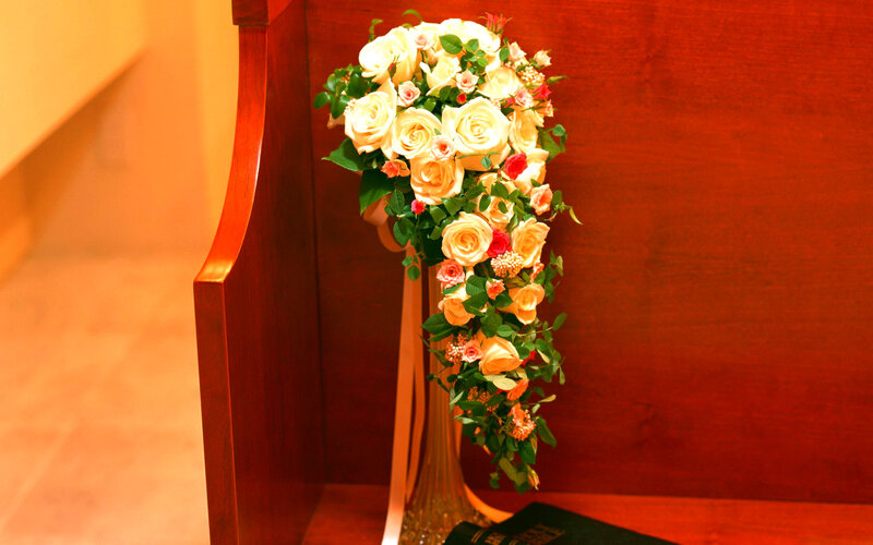 Wedding Bouquet on Bench — Red